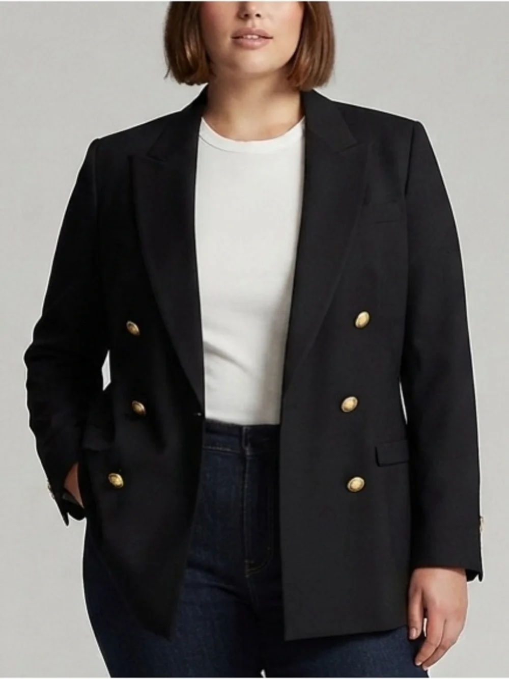 Jos. A. Bank Women's 20 Black Double Breasted Gold Button Vintage Blazer Jacket